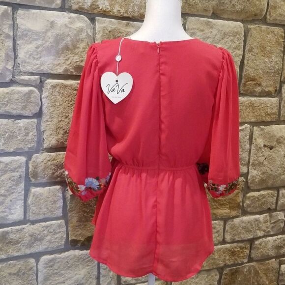 VaVa blouse top embroidered size medium dark coral embroidery by Joy Han VAVA - Picture 5 of 7